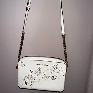 Michael Kors White and Gold Butterfly Crossbody Bag